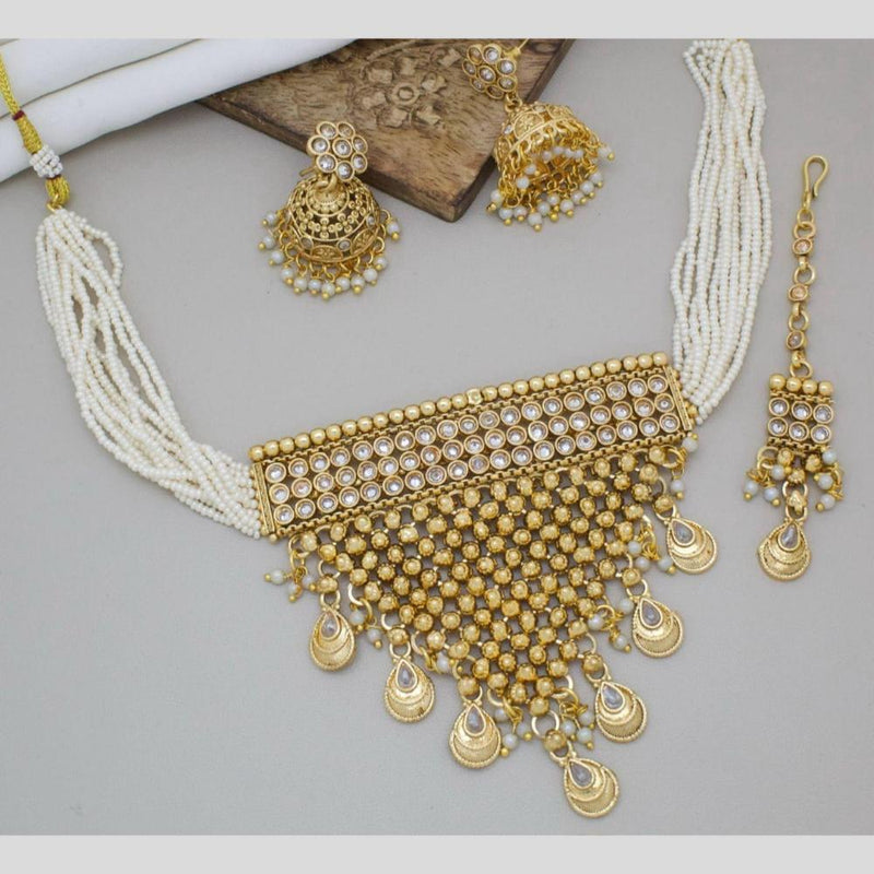 Manisha Jewellery Gold Plated Kundan Stone And Pearls Choker Necklace Set