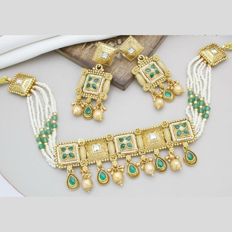 Manisha Jewellery Gold Plated Pota Stone And Pearls Choker Necklace Set