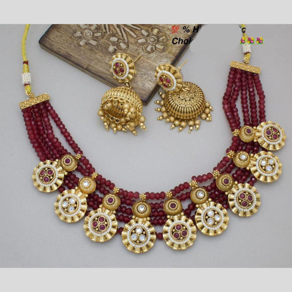 Manisha Jewellery Gold Plated Pota Stone And Beads Necklace Set