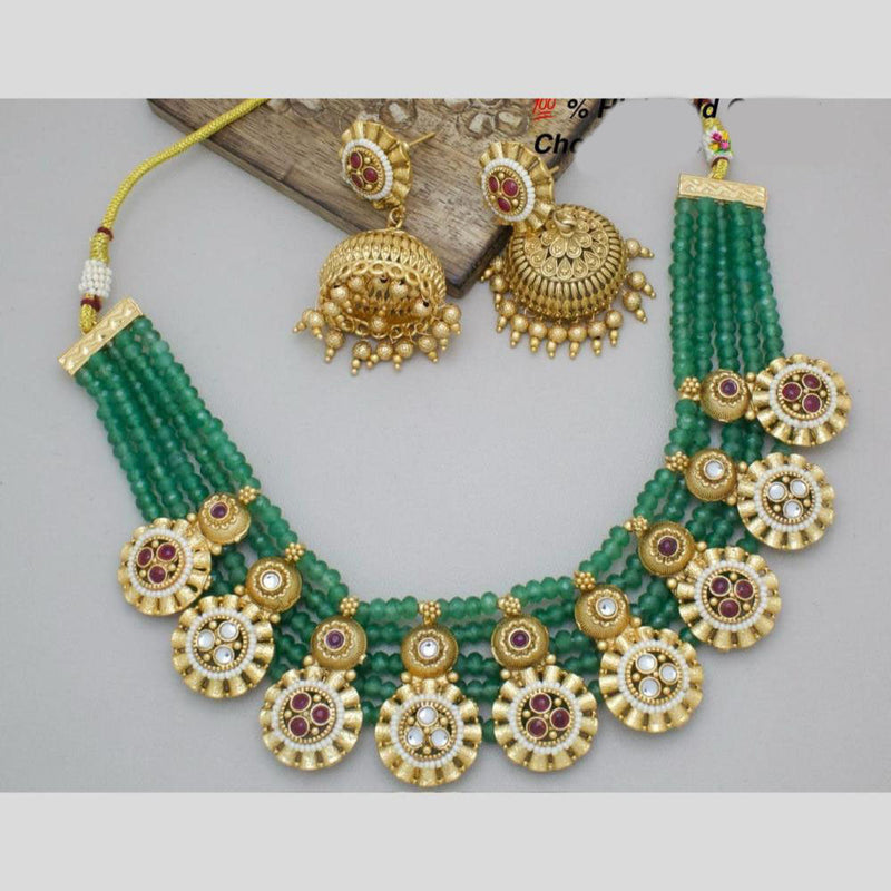 Manisha Jewellery Gold Plated Pota Stone And Beads Necklace Set