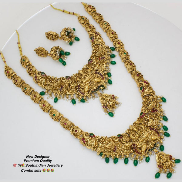 Manisha Jewellery Gold Plated Pota Stone And Beads Temple Double Necklace Set