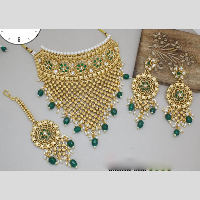 Manisha Jewellery Gold Plated Pota Stone And Beads Choker Necklace Set