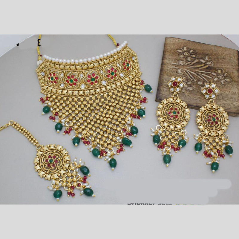 Manisha Jewellery Gold Plated Pota Stone And Beads Choker Necklace Set