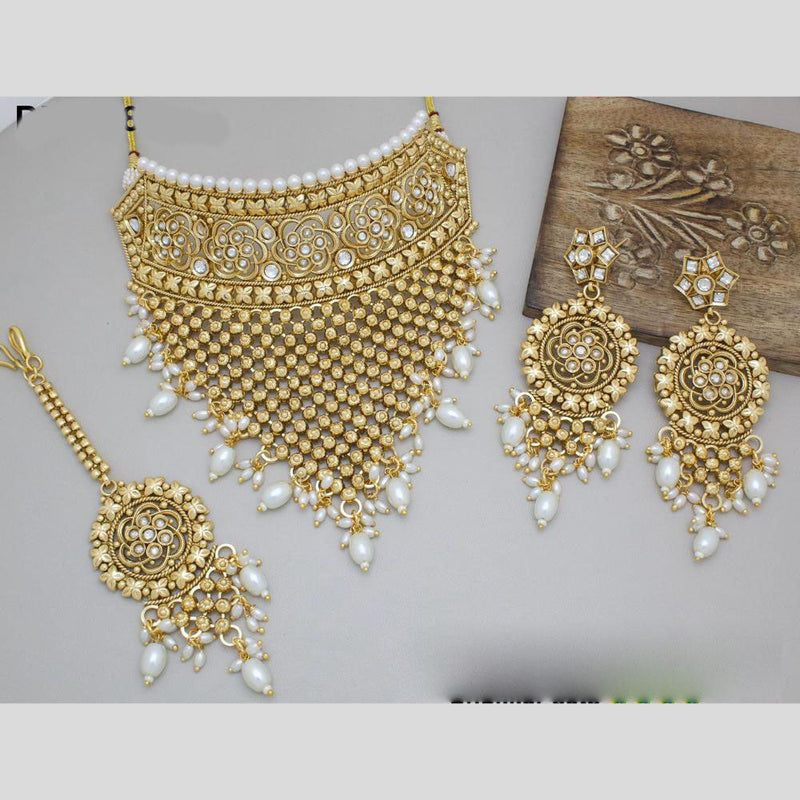 Manisha Jewellery Gold Plated Pota Stone And Beads Choker Necklace Set