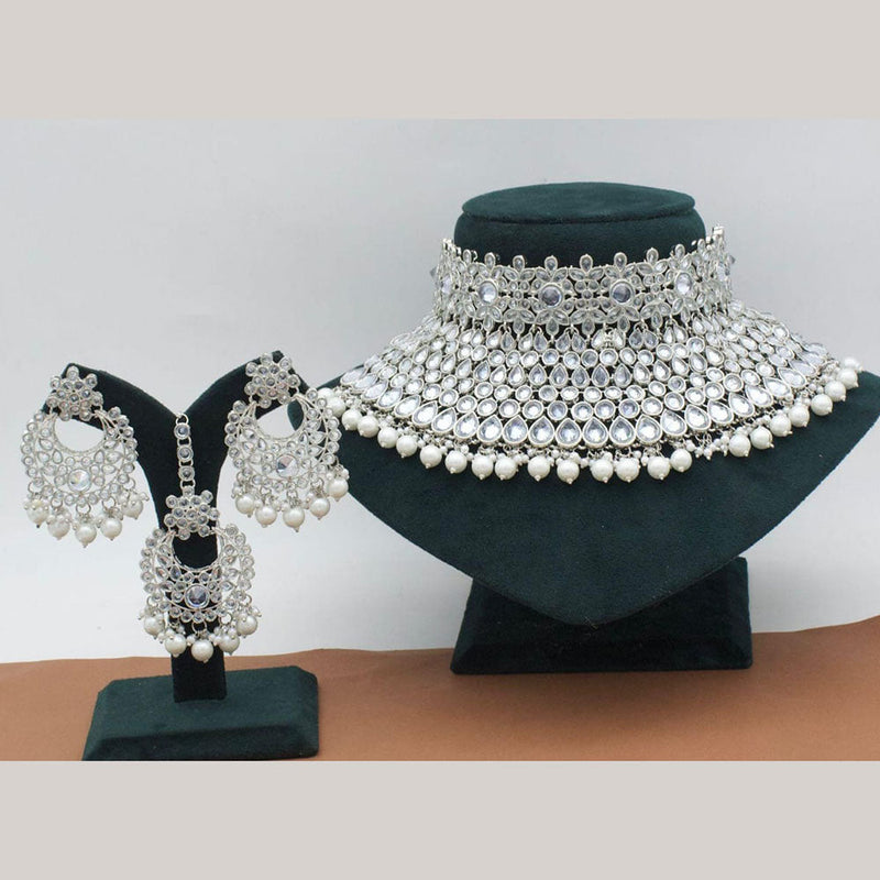 Manisha Jewellery Silver Plated Crystal Stone And Beads Choker Necklace Set