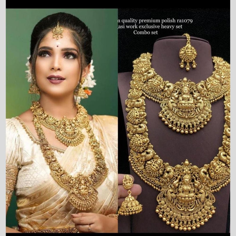 Manisha Jewellery Gold Plated Temple Double Necklace Set