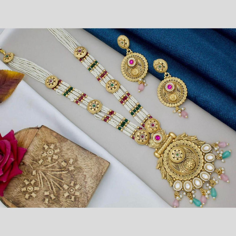 Manisha Jewellery Gold Plated Kundan Stone And Beads Long Necklace Set