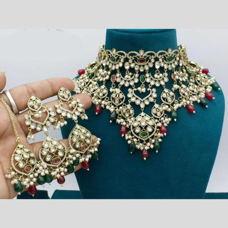 Manisha Jewellery Gold Plated Kundan Stone And Beads Choker Necklace Set