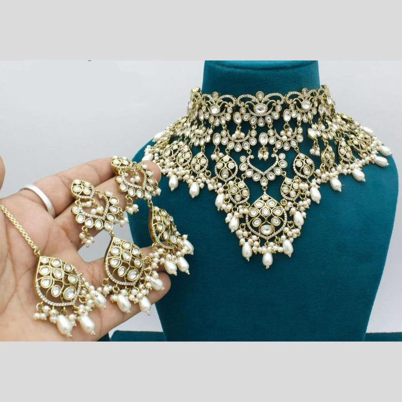 Manisha Jewellery Gold Plated Kundan Stone And Beads Choker Necklace Set