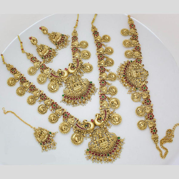 Manisha Jewellery Gold Plated Pota Stone Temple Semi Bridal Necklace Set