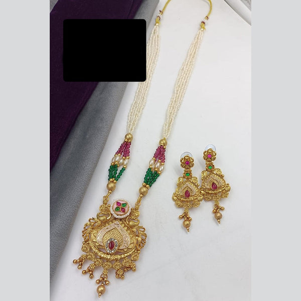 Manisha Jewellery Gold Plated Pota Stone And Pearls Meenakari Long Necklace Set