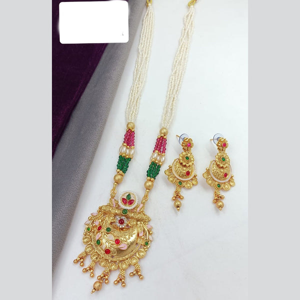 Manisha Jewellery Gold Plated Pota Stone And Pearls Meenakari Long Necklace Set