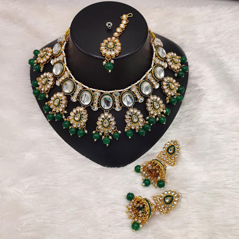 Manisha Jewellery Gold Plated Kundan Stone And Beads Meenakari Necklace Set