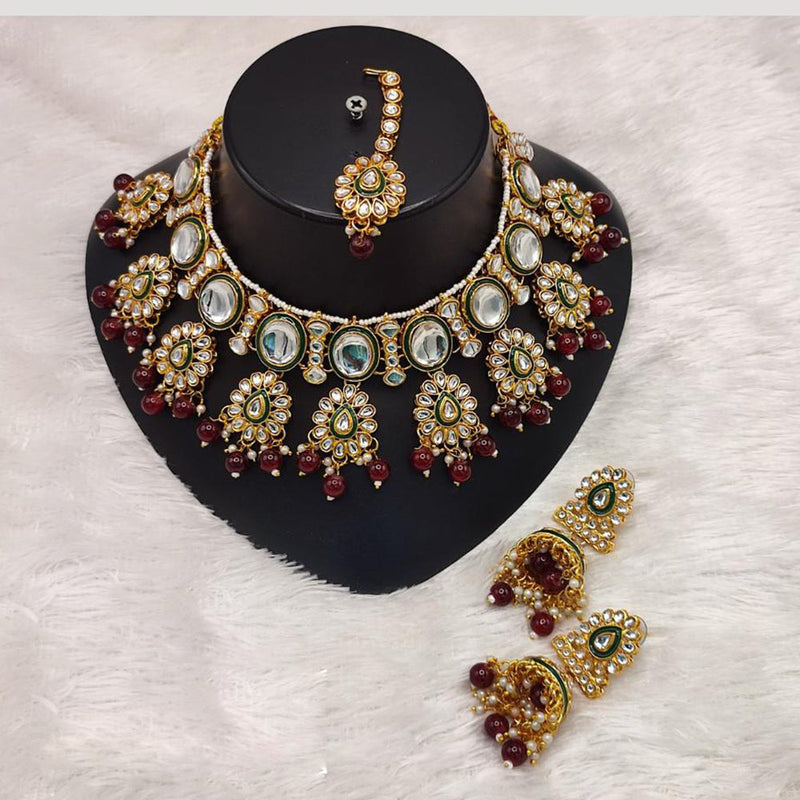 Manisha Jewellery Gold Plated Kundan Stone And Beads Meenakari Necklace Set