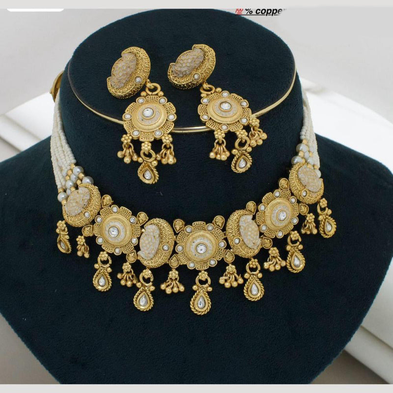 Manisha Jewellery Gold Plated Pota Stone And Beads Meenakari Necklace Set