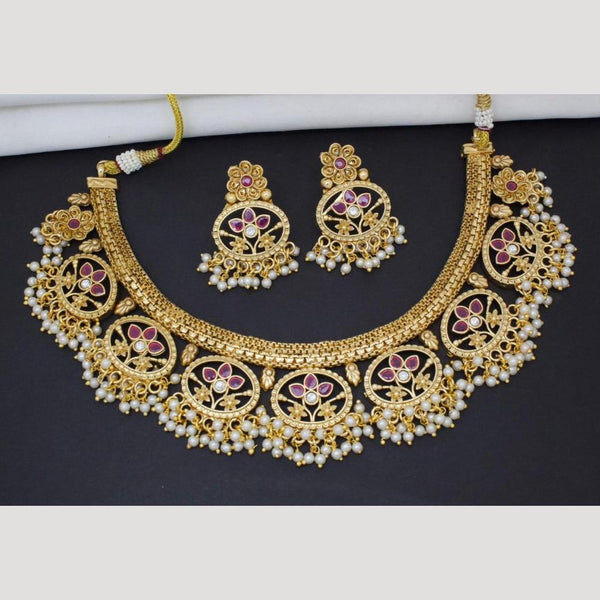 Manisha Jewellery Gold Plated Pota Stone And Pearls Necklace Set