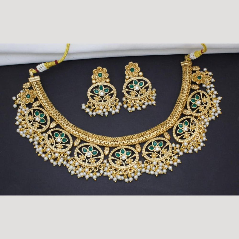 Manisha Jewellery Gold Plated Pota Stone And Pearls Necklace Set