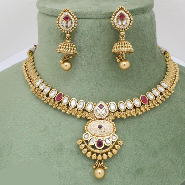 Manisha Jewellery Gold Plated Pota Stone And Beads Meenakari Necklace Set