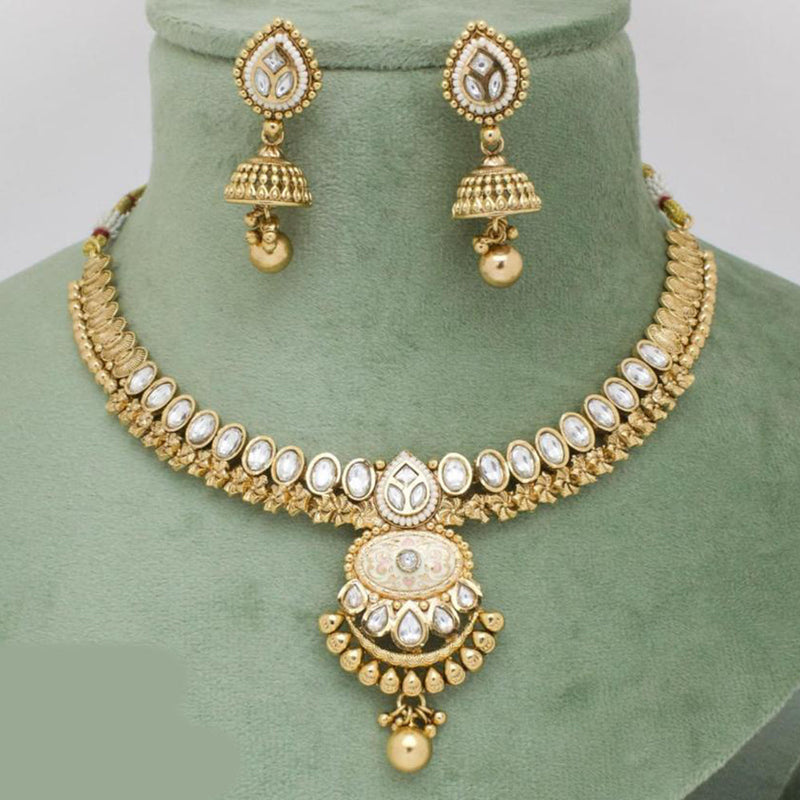 Manisha Jewellery Gold Plated Pota Stone And Beads Meenakari Necklace Set