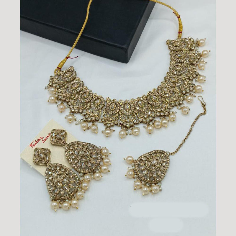 Manisha Jewellery Gold Plated Crystal Stone Pearls And Beads Necklace Set