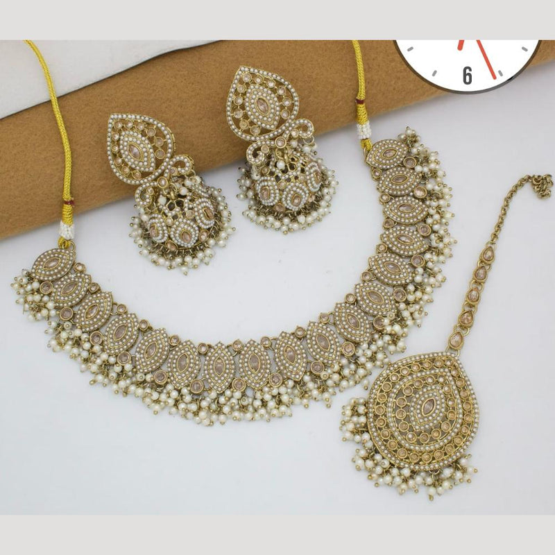 Manisha Jewellery Gold Plated Crystal Stone Pearls And Beads Necklace Set