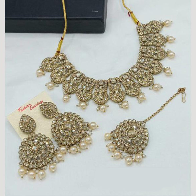 Manisha Jewellery Gold Plated Crystal Stone Pearls And Beads Necklace Set