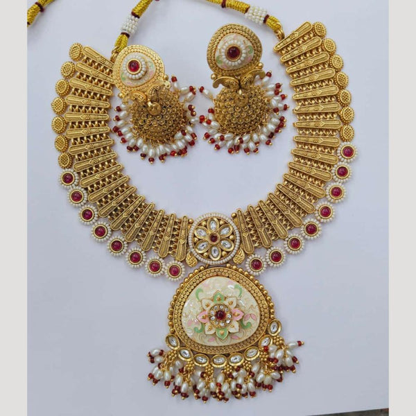 Manisha Jewellery Gold Plated Pota Stone And Beads Meenakari Necklace Set