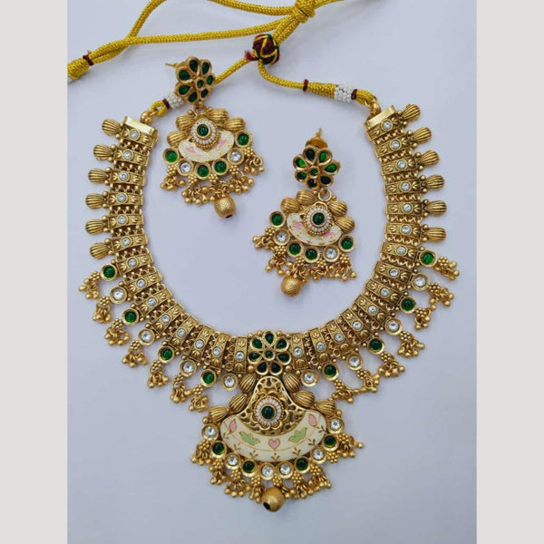 Manisha Jewellery Gold Plated Pota Stone And Beads Meenakari Necklace Set