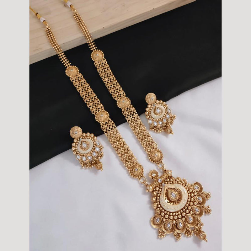 Manisha Jewellery Gold Plated Pota Stone And Beads Meenakari Long Necklace Set