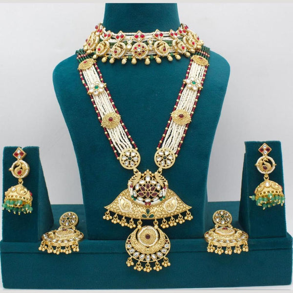 Manisha Jewellery Gold Plated Pota Stone Double Meenakari Necklace Set