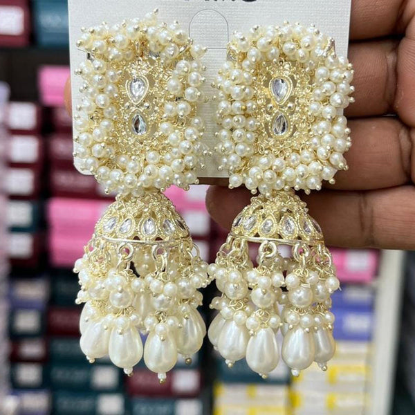 Manisha Jewellery Gold Plated Kundan Stone And Pearls Jhumki Earrings