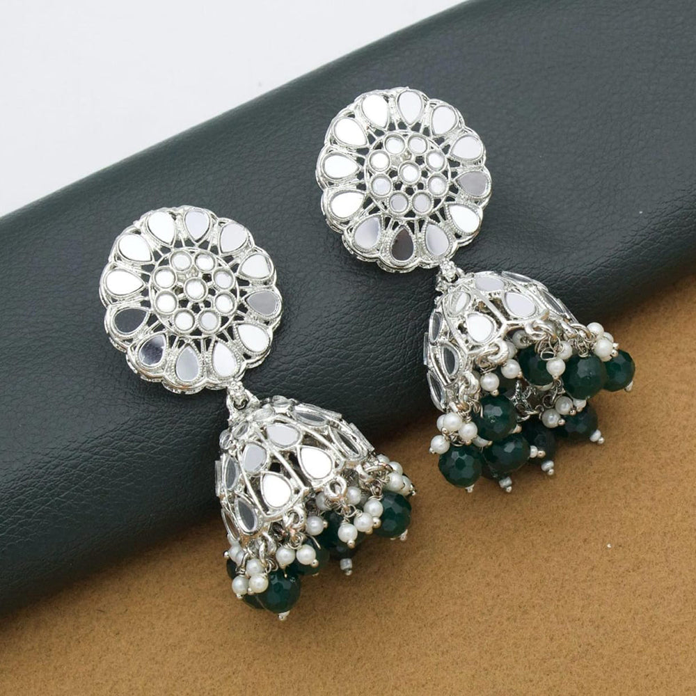 Manisha Jewellery Silver Plated Mirror And Pearls Jhumki Earrings