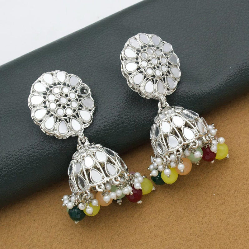 Manisha Jewellery Silver Plated Mirror And Pearls Jhumki Earrings