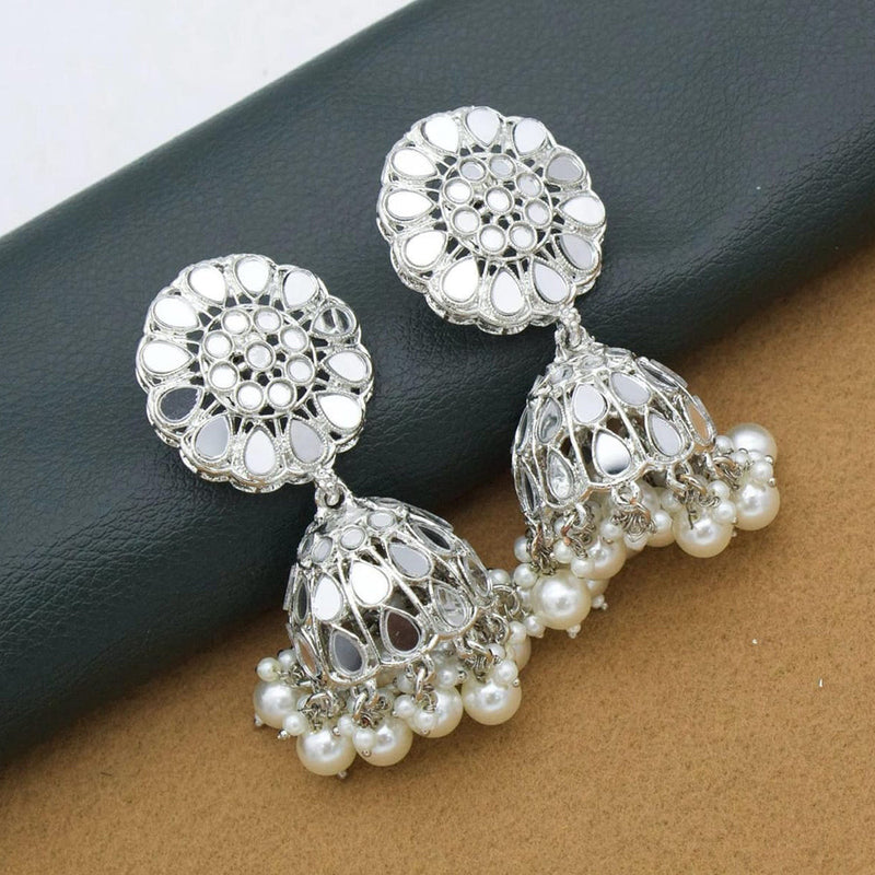 Manisha Jewellery Silver Plated Mirror And Pearls Jhumki Earrings