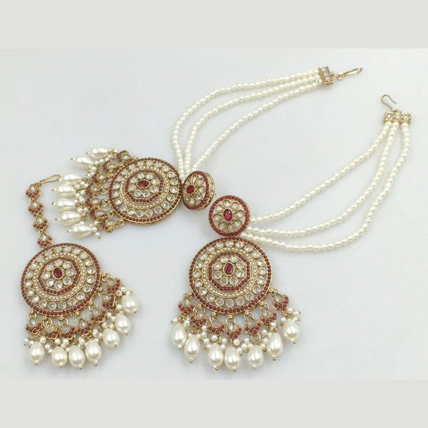 Manisha Jewellery Gold Plated Crystal Stone And Pearls Earrings With Maangtikka