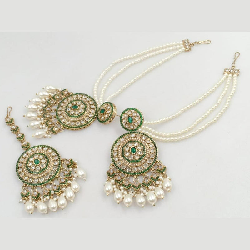 Manisha Jewellery Gold Plated Crystal Stone And Pearls Earrings With Maangtikka