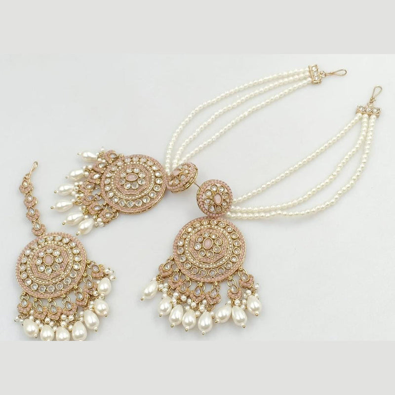 Manisha Jewellery Gold Plated Crystal Stone And Pearls Earrings With Maangtikka