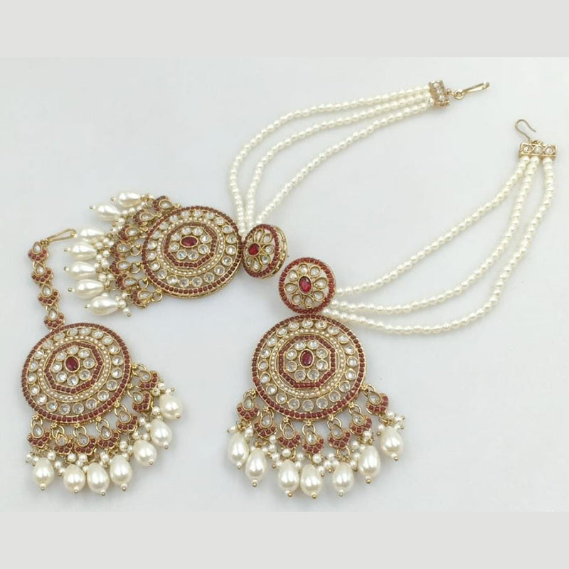 Manisha Jewellery Gold Plated Crystal Stone And Pearls Earrings With Maangtikka