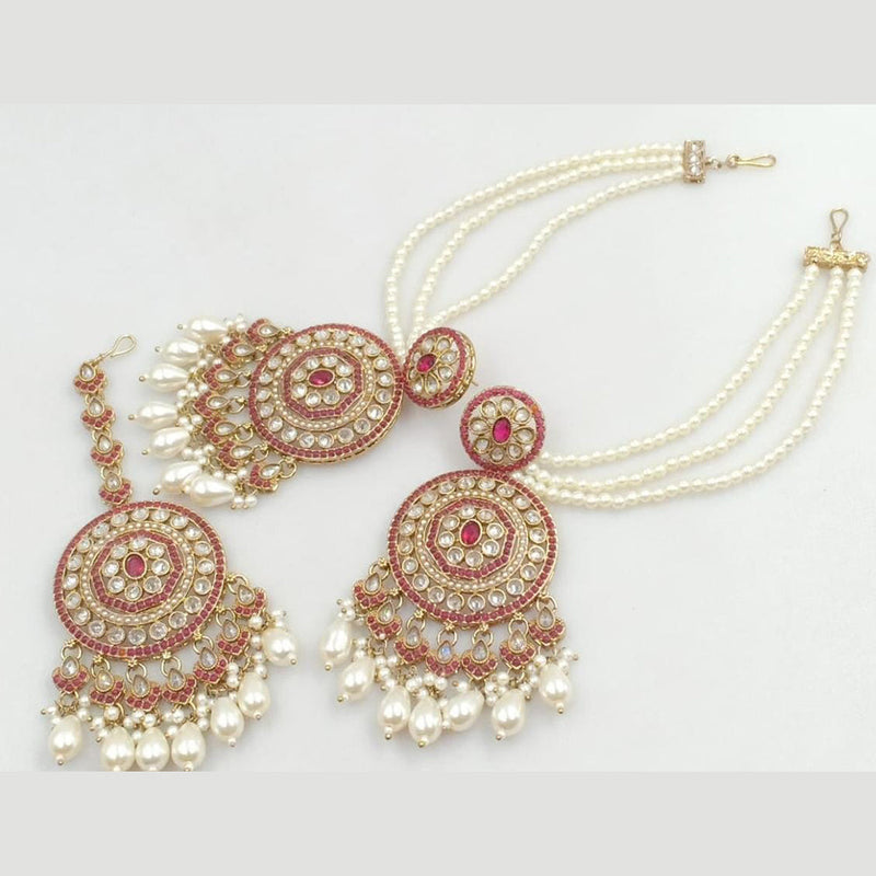 Manisha Jewellery Gold Plated Crystal Stone And Pearls Earrings With Maangtikka