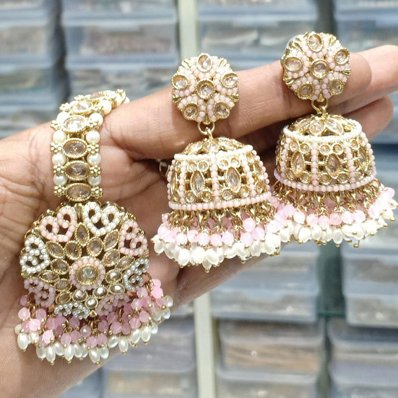 Manisha Jewellery Gold Plated Crystal Stone And Pearls Jhumki With Maangtikka