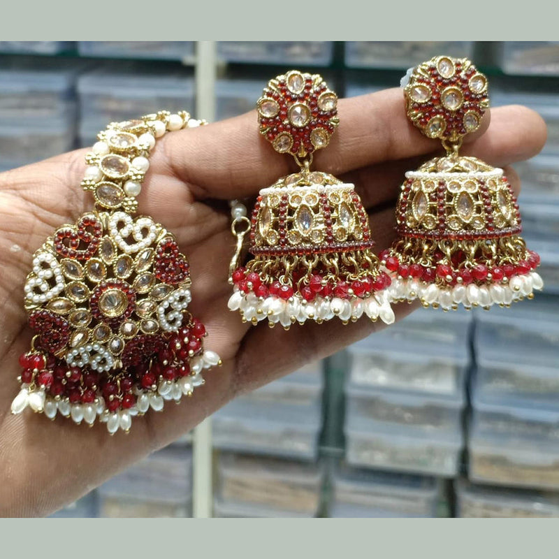 Manisha Jewellery Gold Plated Crystal Stone And Pearls Jhumki With Maangtikka