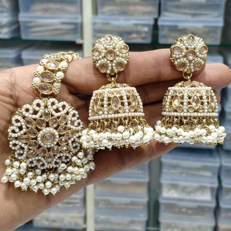 Manisha Jewellery Gold Plated Crystal Stone And Pearls Jhumki With Maangtikka