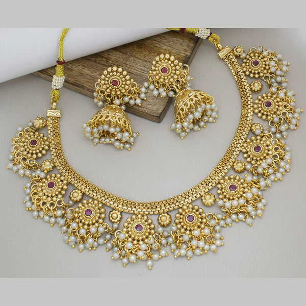 Manisha Jewellery Gold Plated Pota Stone And Pearls Necklace Set