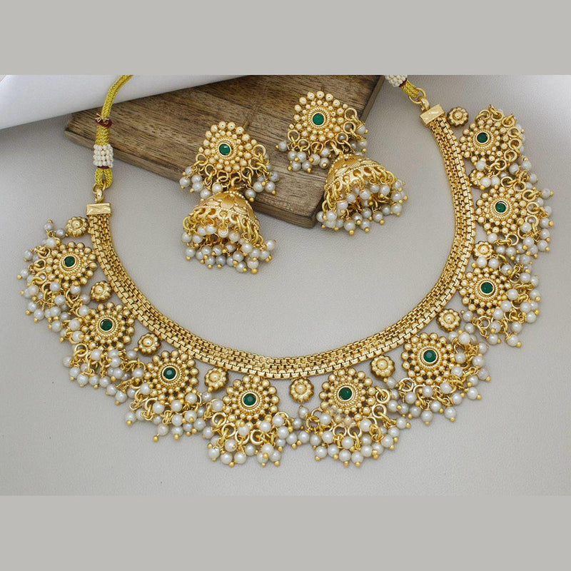 Manisha Jewellery Gold Plated Pota Stone And Pearls Necklace Set