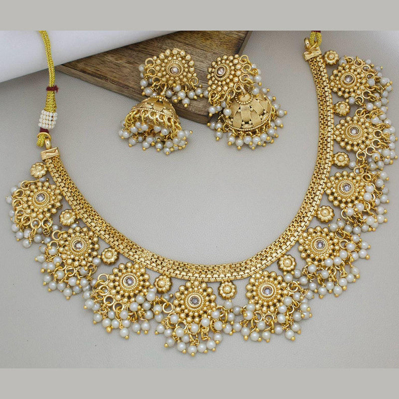 Manisha Jewellery Gold Plated Pota Stone And Pearls Necklace Set