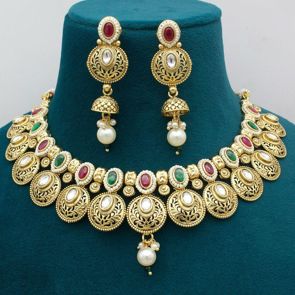 Manisha Jewellery Gold Plated Pota Stone And Pearls Necklace Set