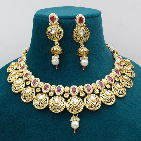 Manisha Jewellery Gold Plated Pota Stone And Pearls Necklace Set