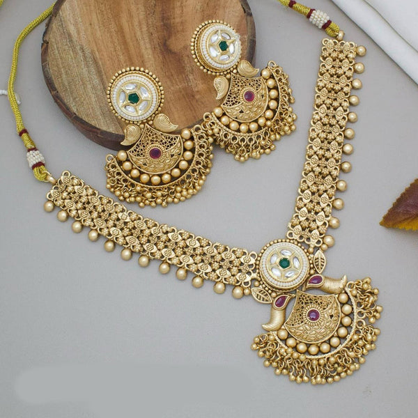 Manisha Jewellery Gold Plated Pota Stone And Pearls Necklace Set