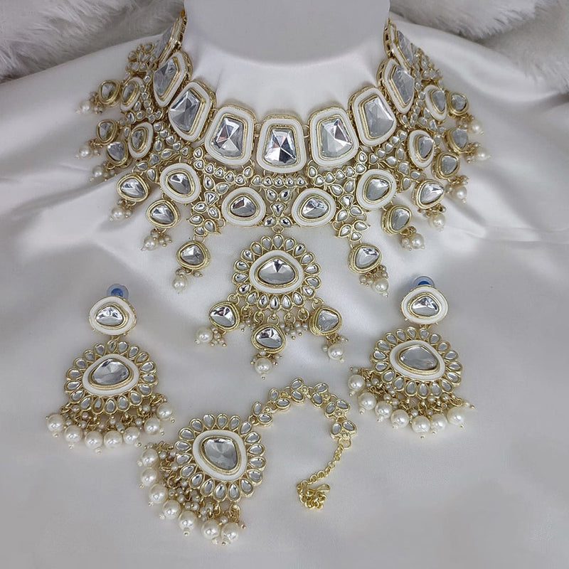 Manisha Jewellery Gold Plated Kundan Stone And Pearls Meenakari Choker Necklace Set