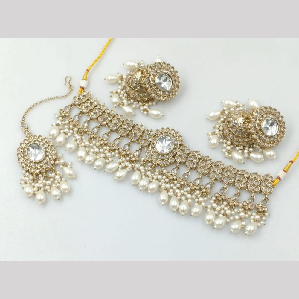 Manisha Jewellery Gold Plated Crystal Stone And Pearls Choker Necklace Set